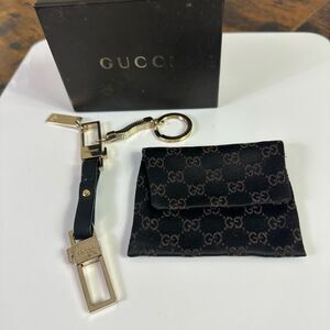 Gucci Bicolor Long Porte Cles Keychain Leather Metal With Pouch And Box